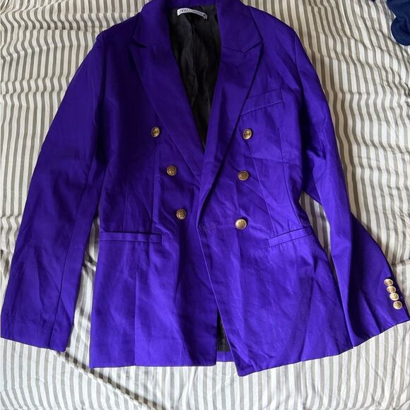 Zara Purple Double-Breasted Blazer with Gold Buttons size S - Picture 2 of 7